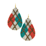 90637, CHECK PRINT TEARDROP SEED BEADED EARRING