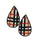 90637, CHECK PRINT TEARDROP SEED BEADED EARRING