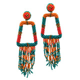 90642, GEOMETRIC FRINGE SEED BEADED EARRING