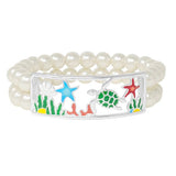 SEA Turtle & Starfish Epoxy with Pearl Stretch Bracelet, SEA Life, Ocean Theme