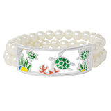 SEA Turtle & Coral Epoxy with Pearl Stretch Bracelet, SEA Life, Ocean Theme