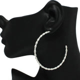 90691, 60MM ROUND OVAL SHAPE BEADED HOOP EARRING