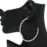 90691, 60MM ROUND OVAL SHAPE BEADED HOOP EARRING