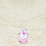 Pink Flamingo Teardrop Pendant Necklace