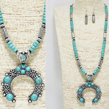 Western Squash Blossom Turquoise Beaded Pendant Necklace