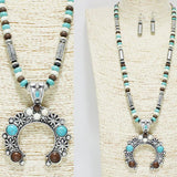 Western Squash Blossom Turquoise Beaded Pendant Necklace - view 2