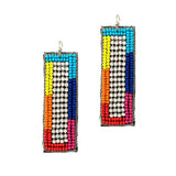Rectangle Seed Beaded & Rhinestone Earring - view 3