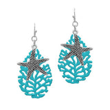 Starfish Charm with Coral Metal Dangle Earring, SEA Life, Ocean - view 2