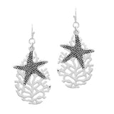 Starfish Charm with Coral Metal Dangle Earring, SEA Life, Ocean