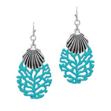Seashell Charm with Coral Metal Dangle Earring, SEA Life, Ocean