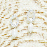 90852, HAMMERED METAL WITH FRESHWATER PEARL DANGLE EARRING