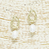90852, HAMMERED METAL WITH FRESHWATER PEARL DANGLE EARRING
