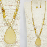 90873, SEMI PRECIOUS STONE & BEADED LONG PENDANT NECKLACE