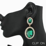 90883, OVAL ACCENT RHINESTONE EVENING CLIP ON EARRING, WEDDING, BRIDAL, PROM