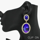 90883, OVAL ACCENT RHINESTONE EVENING CLIP ON EARRING, WEDDING, BRIDAL, PROM