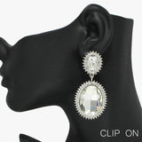 90883, OVAL ACCENT RHINESTONE EVENING CLIP ON EARRING, WEDDING, BRIDAL, PROM