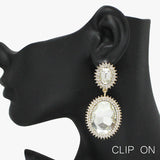 90883, OVAL ACCENT RHINESTONE EVENING CLIP ON EARRING, WEDDING, BRIDAL, PROM
