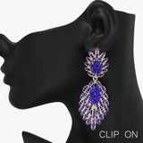 90886, RHINESTONE DANGLE EVENING CLIP ON EARRING, WEDDING, BRIDAL, PROM
