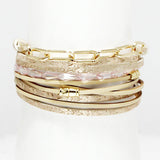 90889, CHAIN ACCENT FAUX LEATHER MULTILAYER WRAP MAGNETIC CLOSURE BRACELET