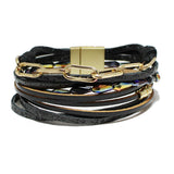 90889, CHAIN ACCENT FAUX LEATHER MULTILAYER WRAP MAGNETIC CLOSURE BRACELET