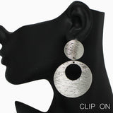 90898, GEOMETRIC ROUND SCRATCH METAL CLIP ON EARRING
