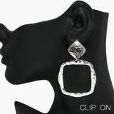 90900, GEOMETRIC SQUARE HAMMERED METAL CLIP ON EARRING