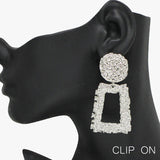 90901, GEOMETRIC HAMMERED METAL CLIP ON EARRING