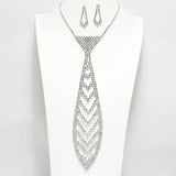 90914, CHEVRON RHINESTONE CRYSTAL NECKTIE NECKLACE, WEDDING, BRIDAL, PROM