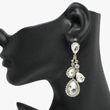 90918, TEARDROP ACCENT RHINESTONE EVENING EARRING, WEDDING, BRIDAL, PROM