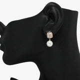 90926, PEARL DANGLE WITH CUBIC ZIRCONIA EARRING