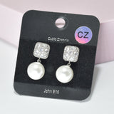 90926, PEARL DANGLE WITH CUBIC ZIRCONIA EARRING