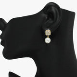 90926, PEARL DANGLE WITH CUBIC ZIRCONIA EARRING