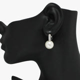 90928, PEARL WITH CUBIC ZIRCONIA HUGGIE EARRING