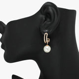 90929, PEARL WITH CUBIC ZIRCONIA DANGLE EARRING