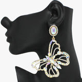 90941, BUTTERFLY OVERSIZED RHINESTONE EVENING EARRING, WEDDING, BRIDAL, PROM