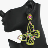 90941, BUTTERFLY OVERSIZED RHINESTONE EVENING EARRING, WEDDING, BRIDAL, PROM