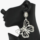 90941, BUTTERFLY OVERSIZED RHINESTONE EVENING EARRING, WEDDING, BRIDAL, PROM