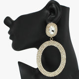 90942, OVAL OVERSIZED RHINESTONE EVENING EARRING, WEDDING, BRIDAL, PROM
