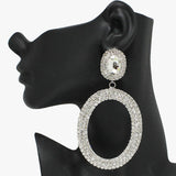 90942, OVAL OVERSIZED RHINESTONE EVENING EARRING, WEDDING, BRIDAL, PROM