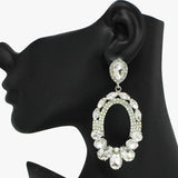 90943, OVAL RHINESTONE EVENING EARRING, WEDDING, BRIDAL, PROM