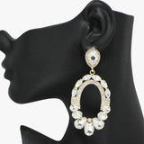 90943, OVAL RHINESTONE EVENING EARRING, WEDDING, BRIDAL, PROM