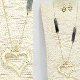 Open CUT Hammered Heart Long Pendant Necklace, Valentine's DAY