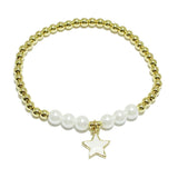 90969, STAR CHARM STAINLESS STEEL BALL & PEARL BEAD STRETCH BRACELET