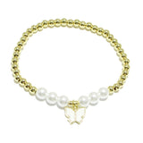 90970, BUTTERFLY CHARM STAINLESS STEEL BALL & PEARL BEAD STRETCH BRACELET, GARDEN