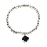 90977, CLOVER CHARM STAINLESS STEEL BEAD STRETCH BRACELET
