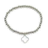 90977, CLOVER CHARM STAINLESS STEEL BEAD STRETCH BRACELET