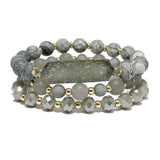 91009, DRUZY STONE MULTI LAYERED BEADED STRETCH BRACELET