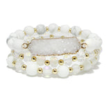 91009, DRUZY STONE MULTI LAYERED BEADED STRETCH BRACELET