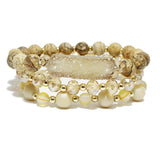 91009, DRUZY STONE MULTI LAYERED BEADED STRETCH BRACELET