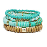 91013, MULTI LAYERED WOOD & BEADED STRETCH BRACELET